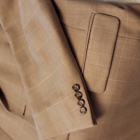 Mens sport coat J.Ferrar brand size 44L, Tan windowpane linen/wool/silk fabric - Picture 3 of 7